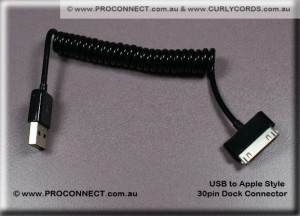 USB to iPod Style 30 pin Dock Connector Curly Cord